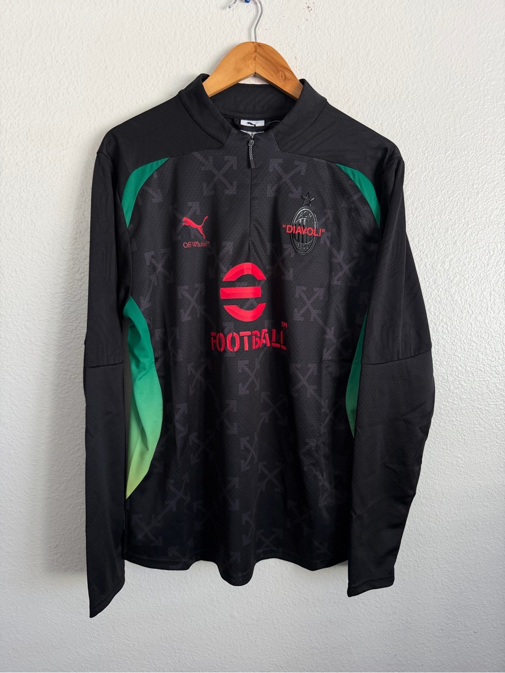AC Milan x Off-White Puma Long Sleeve 1/4 Zip Top Jersey Soccer Men’s Sizes